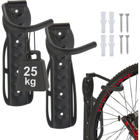 4 x Fahrrad Wandhalter, Garage o. Keller, Radhaken, Zum Aufhängen an der Wand, Traglast max. 25 kg pro Haken, schwarz