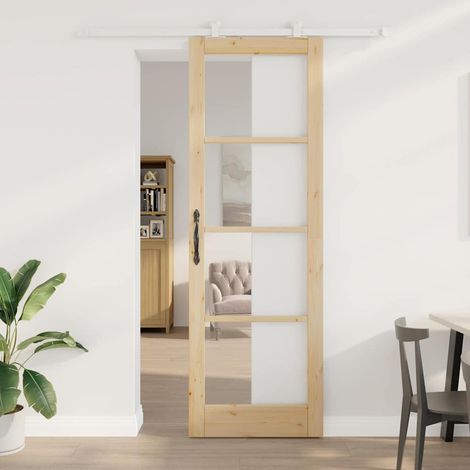 Puerta Deslizante ORKDAL Marrón 78 x 232 cm Madera y metal vidaXL