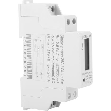 Compteur électrique numérique LCD 220 V DDS5188 sur rail DIN 5-25 A pour compteur de kilowattheures (kWh) (1/5)