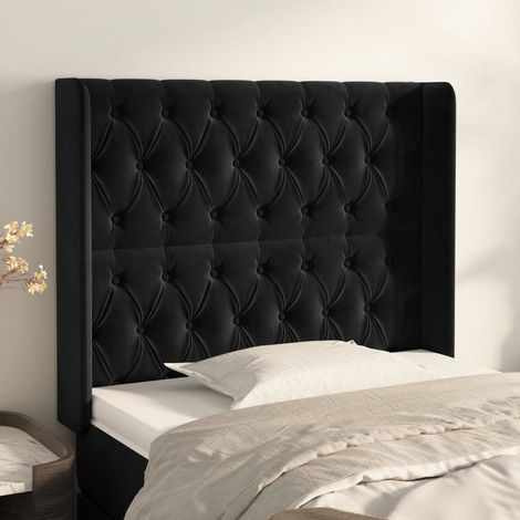 Tête de lit avec oreilles,Panneau de lit,Pour Lit adulte,Décoration murale Noir 93x16x118/128 cm Velours XZZ222265 (1/5)