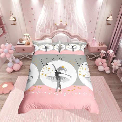 Parure de lit en microfibre douce avec 1 housse de couette et 2 taies d'oreiller pour enfants, garçons et filles, motif de ballet, pour lit double (1/4)