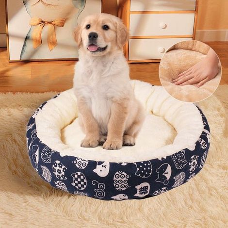 Cestino rotondo per cani, serie di cestini per animali domestici, lavabile, comfort per tutto l'anno, base antiscivolo, per cani di piccola e media taglia, cestino per gatti, fodera in peluche, pieghe (1/5)