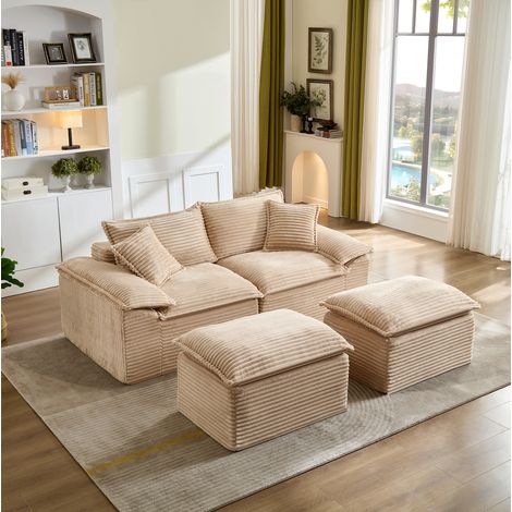 divano 2 posti con pouf in chenille 206x158 cm OKMYHOME (1/5)
