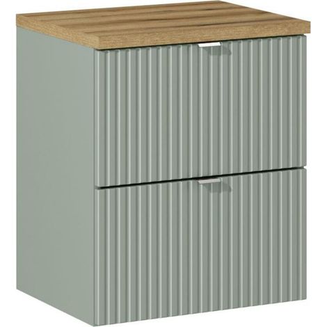 Meuble sous vasque 50 cm + plateau - A tiroirs - Vert Roseau - Livraison gratuite