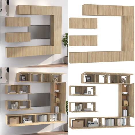 Ensemble de meubles TV 7 pcs Chêne sonoma Bois d'ingénierie - Meuble Tv - Meuble Téléviseur - Étagère Murale - Rangement Mural - Décoration Salon - Home & Living (1/5)