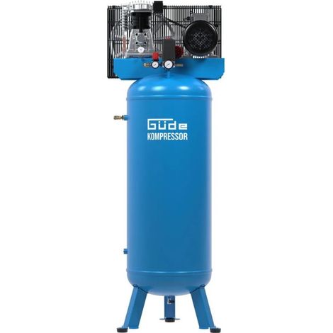 Compresseur 2 cylindres 200L 10 bars 400V – Moteur à courroie 3kW – Débit 480l/min – Manomètres de pression et réducteur de pression – Guede