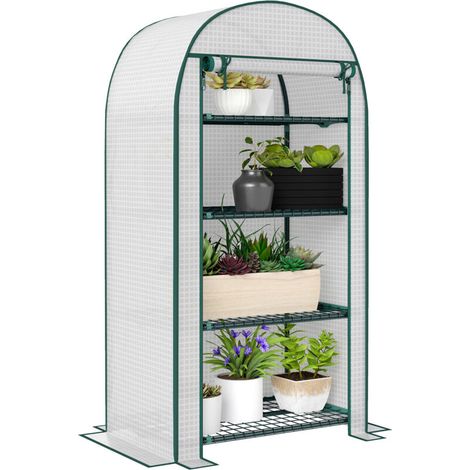 Serre de jardin serre de balcon résistante aux UV porte enroulable 4 étagères couverture en PE 80 x 50 x 160 cm blanc (1/5)
