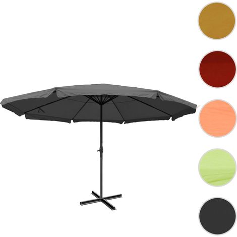 Parasol en aluminium Meran Pro, gastronomie, marché, avec volant, Ø 5m - vert avec pied