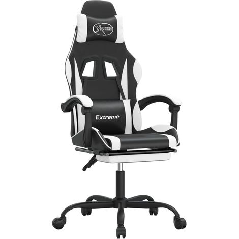 Chaise de jeu Chaise de Gaming pivotante et repose-pied Noir et blanc Similicuir (1/5)