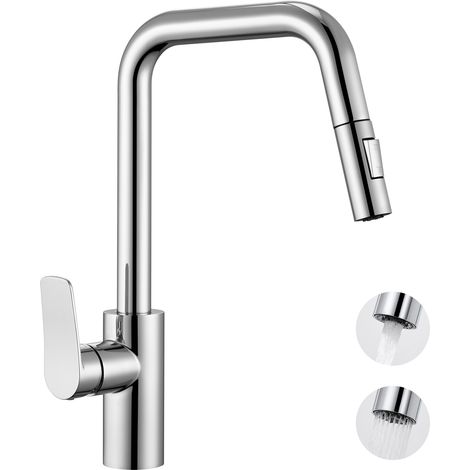 CECIPA MAX Ausziehbare Küchenarmatur, Hochdruck Wasserhahn Küche 360° Drehbar, Küchenmischbatterie mit 2 Strahlarten, Küche Armatur, Chrom (1/5)