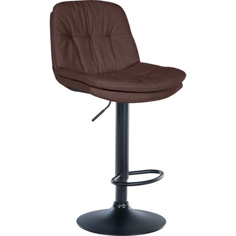 Taburete alto x1 para cocina y bar con asiento de tela marrón suave y estructura de metal negro 100005791