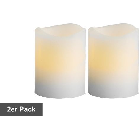 Star Trading Set de bougies May, 2 pièces, bougies à bout, cire, blanc, LED, minuterie, jaune, 6 cm