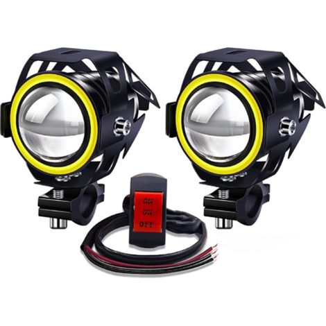 Moto Conduite Antibrouillard LED Projecteurs Avec Interrupteur 12V 24V, 2PCS U7 Étanche LED Feux Auxiliaires DRL Faisceau Stable Avec Halo Ambre Pour Quad Scooter (1/5)