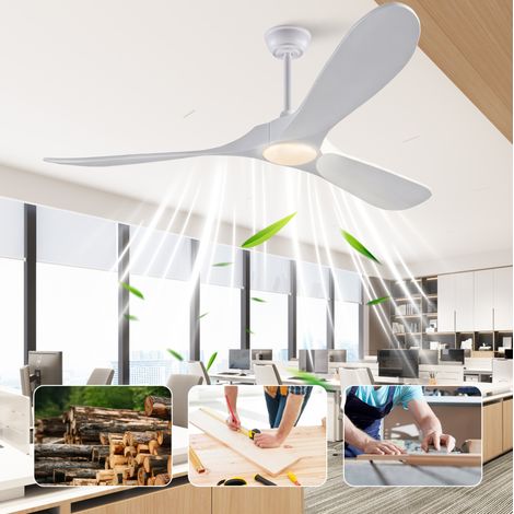 Ventilateur de plafond 60" avec lumière et télécommande, 3 pales bois blanc, LED (1/5)