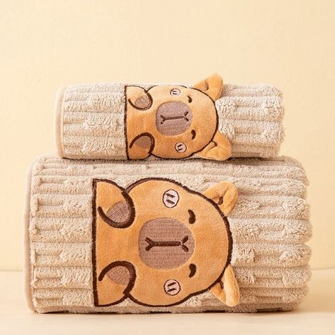 KLVGTIFS PU - Lot de 2 serviettes de bain Capybara, en polaire corail ultra douce, absorbantes et moelleuses, pour enfants et adultes(Jaune) (1/5)