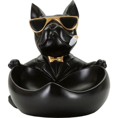 Sculpture décorative en résine noire, 18,5x20,5x20 cm – Chien vide-poches Ball (1/5)