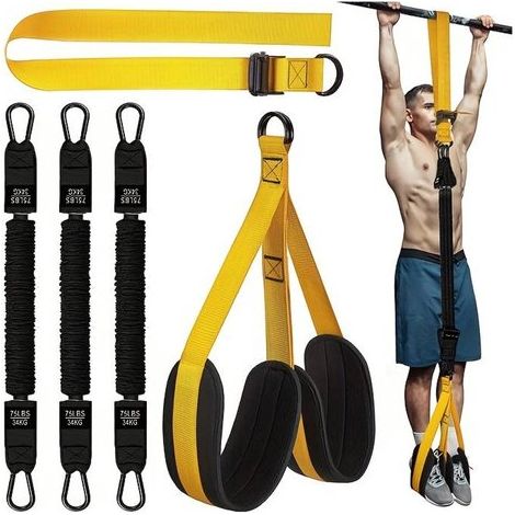 Fascia elastica per trazioni con peso/dimensioni regolabili e supporto in tessuto per piedi/ginocchia - per allenamento di forza