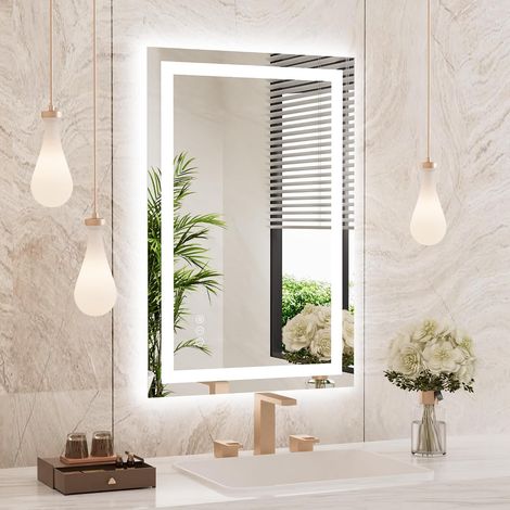 Miroir LED Salle de Bain 50x70cm, Dimmable, Antibuée, Fonction Mémoire (1/5)