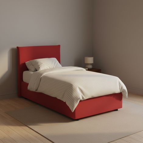 Talamo Italia Einzelbett Brunella, Containerbett mit Stoffbespannung, 100% Made in Italy, Frontöffnung, inklusive Matratze Cm 80x190, Rot (1/4)