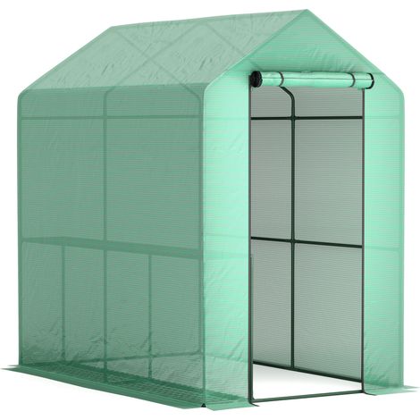 120 x 186cm Walk-In Greenhouse, with Shelves - Green