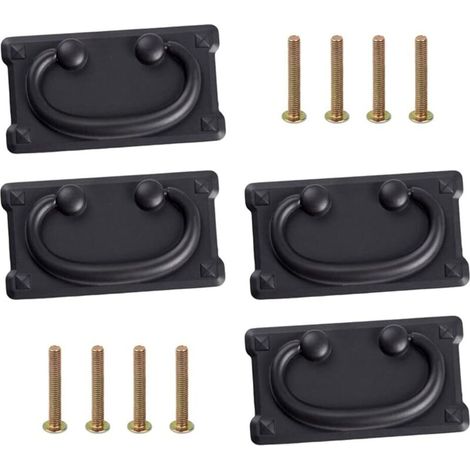 (Black) 4 vintage drawer pulls, antique furniture handles, classic handles for cabinet and cupboard doors, with screws