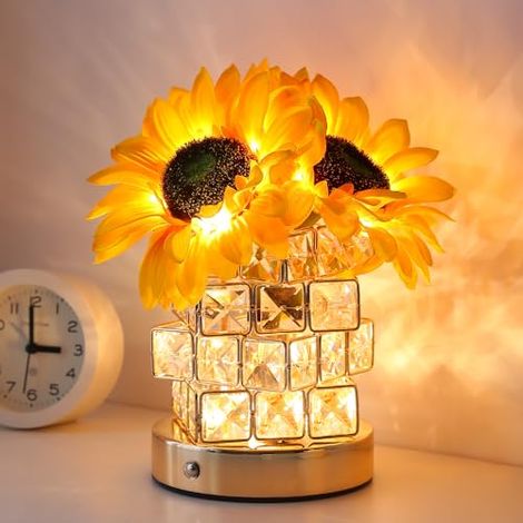 Lampe tactile tournesol sans fil rechargeable, veilleuse 3 couleurs à intensité variable, idéale pour la décoration intérieure et les fêtes, blanc chaud (1/5)
