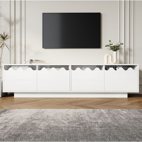 Meuble TV 170x40x45 cm blanc en MDF et panneaux de particules avec 4 portes et design ondulé (1/5)