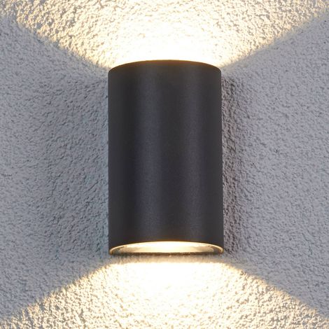 LED Outdoor Wall Light 'Jale' (modern) in Black made of Aluminium (2 light sources,) from Lucande wall lamp for exterior/interior walls, house, terrace und balcony