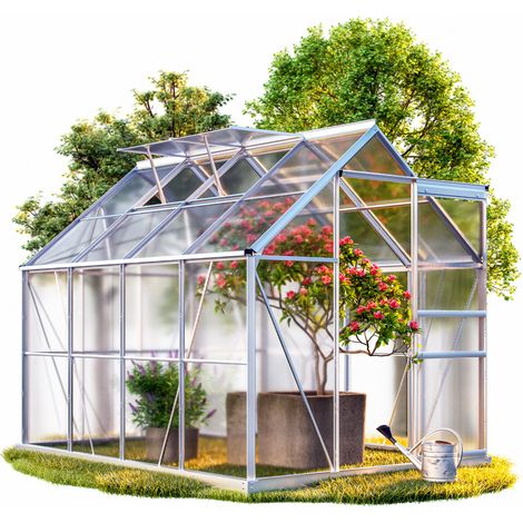 Gardebruk Polycarbonate Walk-In Greenhouse  250 x 190 x 195cm  Aluminium Frame  Sliding Door  2 Skylights  Grow Plants Flowers Herbs Veg  7.63m³