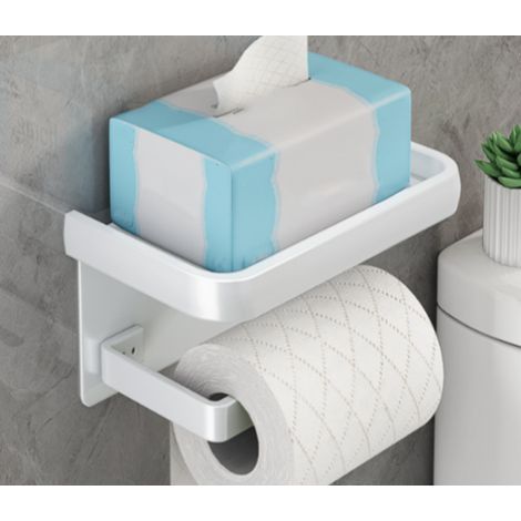 White toilet paper holder with hooks, towel rack, mobile phone roll holder (1/5)