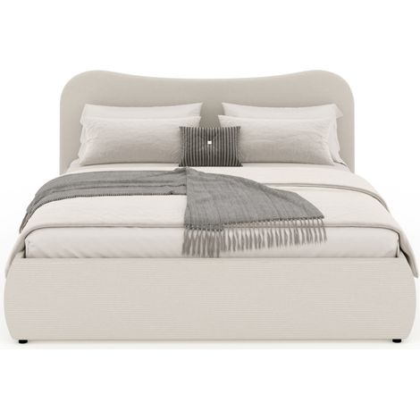 Cama con arcón 140x190cm diseño redondeado pana beige PLANO (1/5)