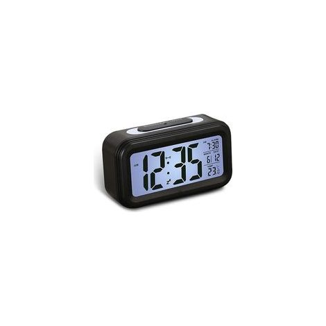 Sveglia digitale a LED per la casa, con visualizzazione della temperatura, calendario e funzione snooze, retroilluminazione, orologio da scrivania, orologio elettronico intelligente, 1 pezzo (nero) - 
