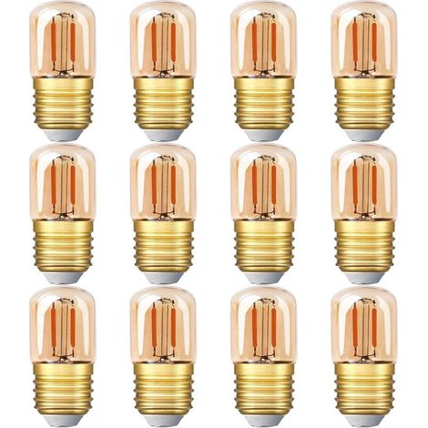 Mini LED Tubular Bulb, 1W T28 Edison LED Filament Bulb, E27 Screw Base, Super Warm White 2200K, Non-Dimmable, Decorative (Amber Glass), 220V, Pack of 12 [Energy Class A++] (1/5)