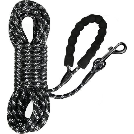 Laisse de Traction et Dressage pour Chiens, Avec Dragonne Stable, Crochet à Mousqueton 360°, Réflecteurs (Noir, 20M) (1/5)