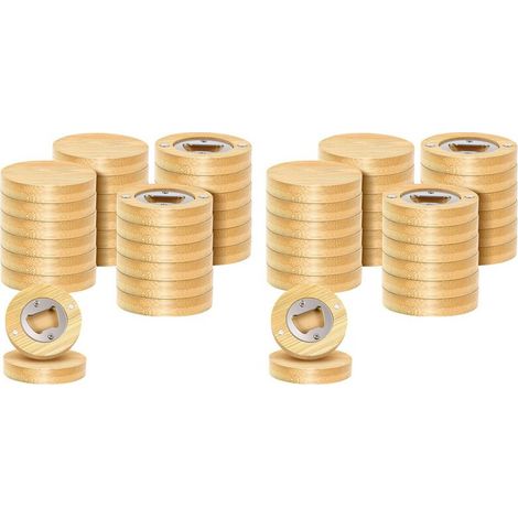Lot de 48 Décapsuleurs Magnétiques de 6,3 cm, en Bambou, Forme Ronde, pour Réfrigérateur, Aimant en Bois, Autocollant pour Réfrigérateur (1/4)
