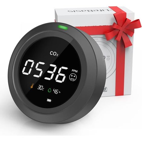 Détecteur CO2, Moniteur de Qualité de l'Air avec Écran LCD, Capteur NDIR, Température et Humidité,0-5000 PPM, pour Maison/Bureau/Salle de Sport/Voiture (1/5)