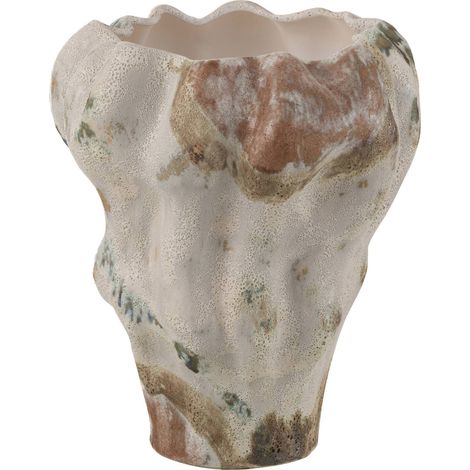 Vase lune en porcelaine beige texture anémone argile mixte - Beige argile moucheté marron vert (1/2)