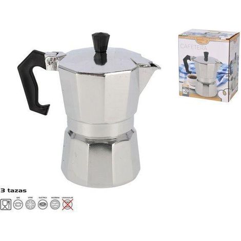 3 tazas cafetera aluminio expres 150 ml apta para gas,vitro,electrica,induccion