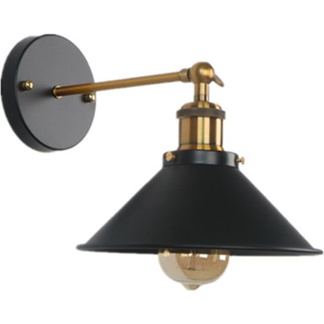 Applique Murale Industrielle Vintage Abat-Jour Double Noire Rétro Appliques E27 pour Cuisine Restaurant Ampoule Non Incluse Métal Noir (1/5)