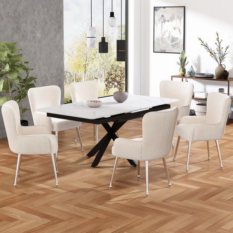 Set de 6 sillas de comedor de terciopelo beige con brazos, respaldo ergonómico, patas de metal regulables y asiento acolchado, ideal para salón, comedor y lounge CHICFURN (1/5)