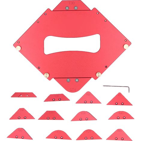 Guide de perçage d'angle en aluminium, gabarit de routage pour menuisier, kit de gabarits T10-T40, rayons R5-R40, coffret d'accessoires de fraisage. (1/5)