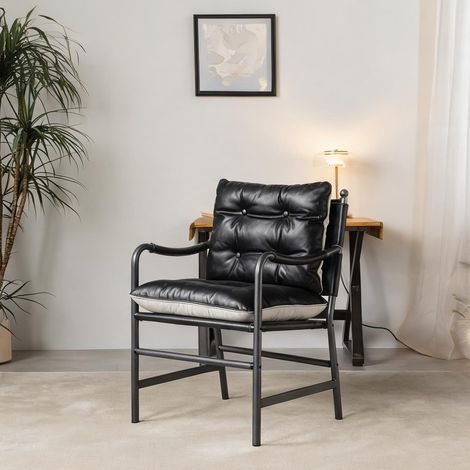 Fauteuil coloris noir en cuir métal 60 x 62 x 90 cm (1/5)