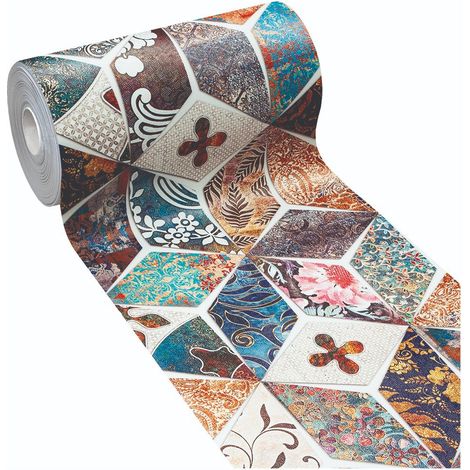 Tappeto Cucina Antimacchia Stampa HD Alta Definizione Passatoia Gomma Moderna Patchwork - 51x160 cm