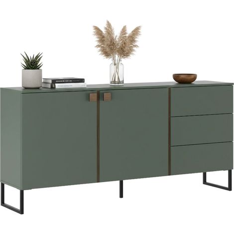 Credenza Camere, Madia 3 Cassetti, 2 Ripiani, Apertura Battente, 184x40x86h cm Verde