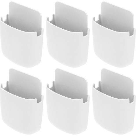 Set aus 6 weißen, wandmontierten Aufbewahrungsboxen für Fernbedienungen, Telefone, diverse Kleinigkeiten, zur Wandmontage in der Nähe des Bettes. (1/5)
