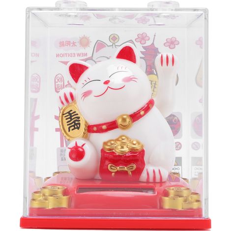 Toivize 818 Gatto Portafortuna Solare, ABS bianco, 9,2x8 cm (1/5)