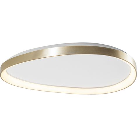 Plafonnier LED Lotus 48W 3000K IP20 - Plafonnier asymétrique en métal doré satiné, design fin et élégant - Groupe Rossini (1/5)