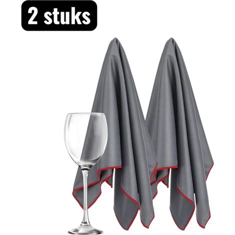 Lot de 2 chiffons de nettoyage professionnels en microfibre dimensions 50 x 60 cm pour polir les verres à vin et à whisky sans traces ni peluches doux et très absorbants couleur grise (1/4)