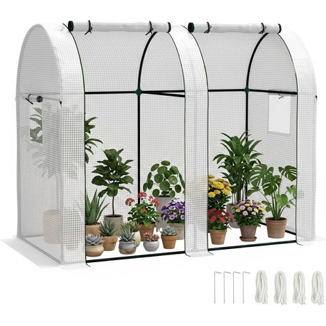 Mini serra Irovami 2 pezzi 94x185x150 cm bianca, telo a 3 strati anti-UV, porte e finestre, picchetti e corde inclusi, per balcone e giardino