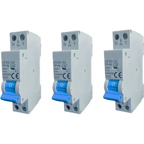 gloca Set 3 Interruttori Magnetotermici Automatici 1P+N 32A 220V 6KA 1 Modulo DIN C32 (1/4)